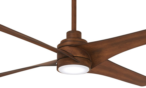 Swept Collection 56” 3-Blade Ceiling Fan in Distressed Koa with Etched White Glass LED Light Minka F543L-DK