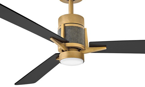 Atticus Collection (Damp Rated) 56” 3-Blade Ceiling Fan in Heritage Brass with Matte Black Blades and Leather Accent Hinkley 906256FHB-LDD