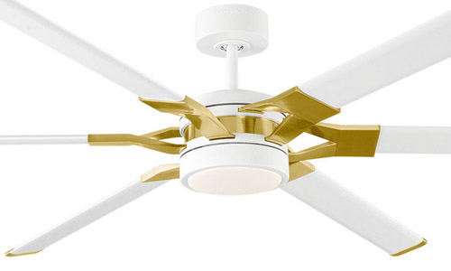 Loft 72 Collection 72” 6-Blade Ceiling Fan in Matte White/Brushed Brass with Matte White Blades and Integrated Frosted White LED Light Visual Comfort 6LFR72RZWBBSD