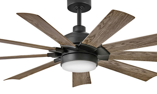 Turbine Collection (wet rated) 60” 9-Blade Ceiling Fan in Matte Black with Driftwood Blades and Etched Opal Glass LED Light Hinkley 904260FMB-LWD