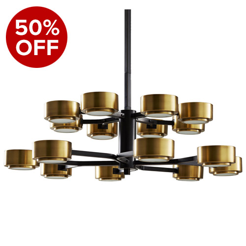 Jalen Collection 16-Light Chandelier in Vintage Brass with Bronze Accents and Frosted Glass Diffusers Arteriors 89438